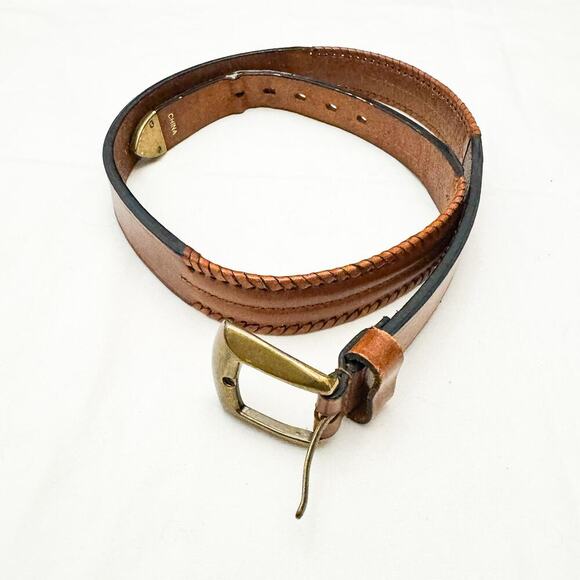 Dockers Brown Braided Leather Belt Brass Buckle accents Size 34 - Picture 1 of 4